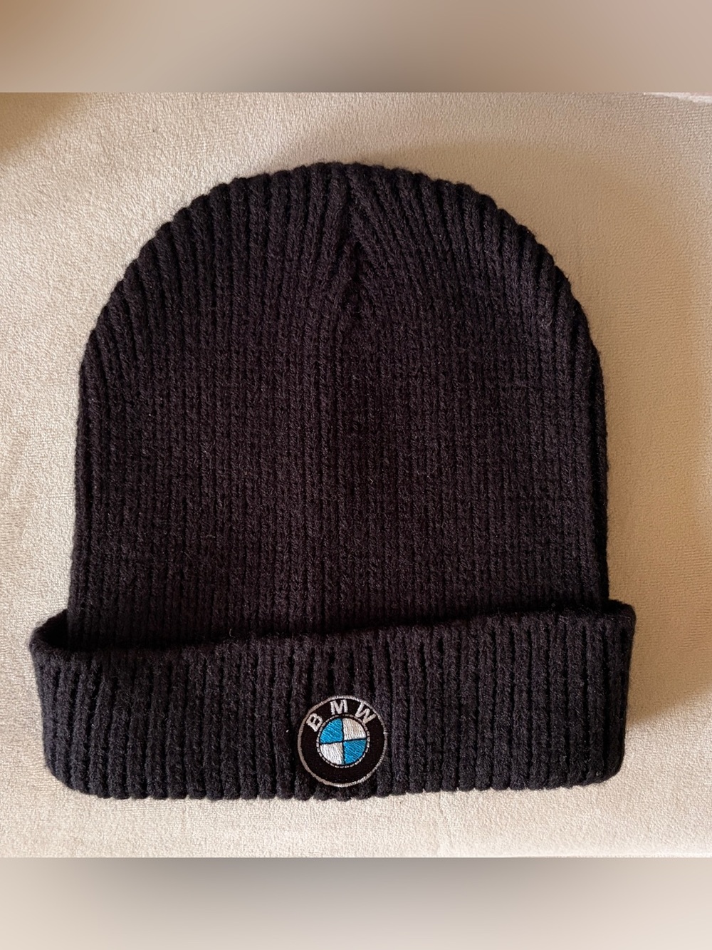BMW Black Knit Beanie with Blue & White Emblem